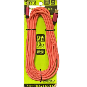 Gadget Gear 10 Foot 2.4 Amp Nylon Braided Micro USB Rapid Charge Cable- Pink